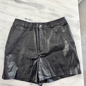Versona Black Faux Leather High Waist Shorts